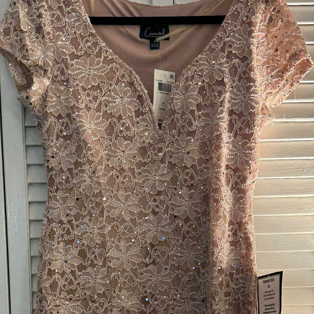 Connected Apparel Women's sequin pink midi dress, NWT, Size 10